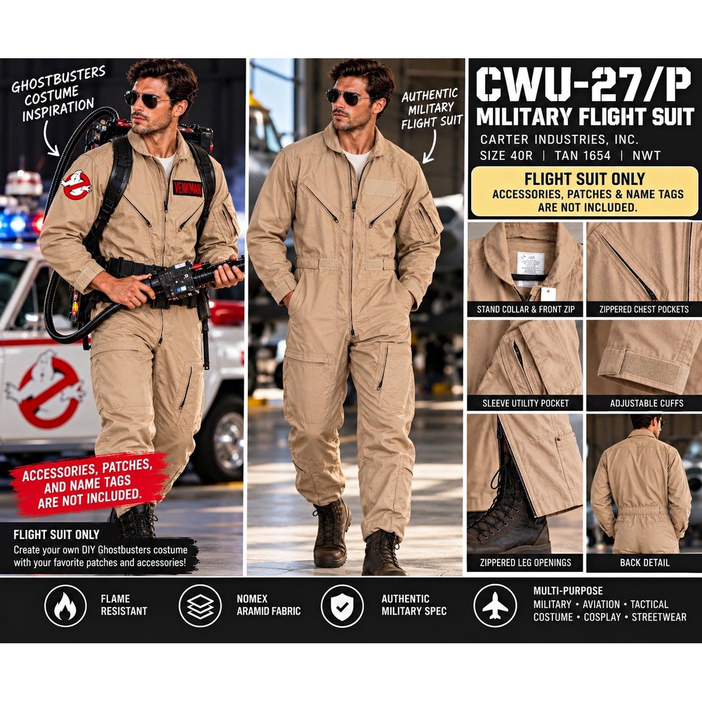 Ghostbusters Costume / Authentic Flight Suit CWU-27/P Tan 40R Nomex Military NWT